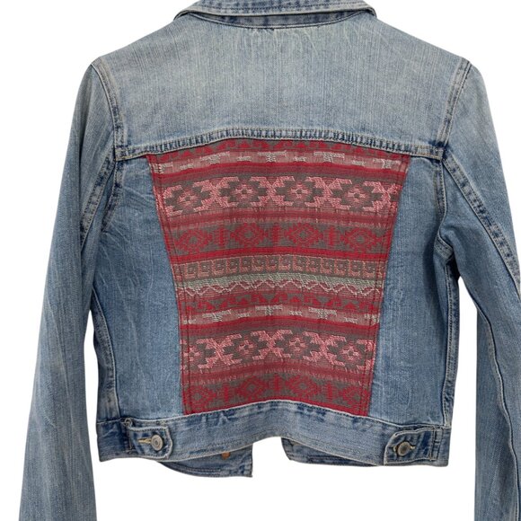 American Eagle Womens S/P Retro Cropped Denim Jacket Aztec Red Back Panel Casual - Picture 12 of 15